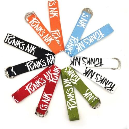 Unisex fashion letter punk style Double D buckle belt teenager wide long canvas waist strap adult jeans Trousers pants waistband