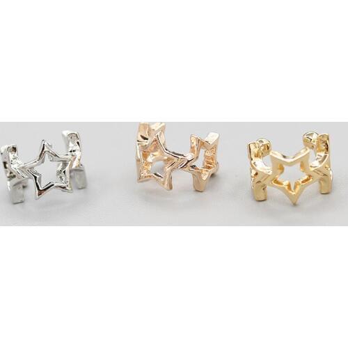 3 Hollow Stars Connecting Clips Earrings Golden Silver Plated Metallic Ear Cuff Women Fashion Wrap Earrings
