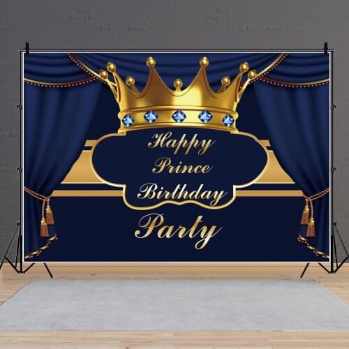 Blue Pink Crown Theme Happy Birthday Portrait Photography Party Photozone Photo Decor Backdrops Photocall Studio