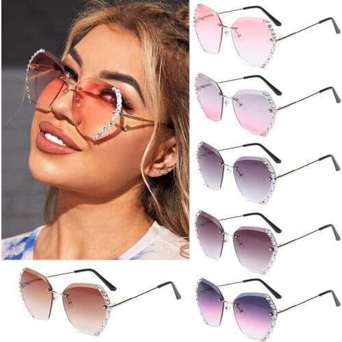 Diamond Square Rimless Sunglasses Retro Oversized Gradient Sun Glasses Unisex Summer Shades UV400 Eyewear Fashion Accessories