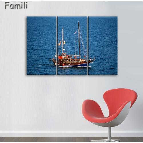 Modern Canvas Prints Artwork Seascape Sailboat 3 Panels Sea Photo Paintings Canvas Wall Art Decor for Living Room Home Decor