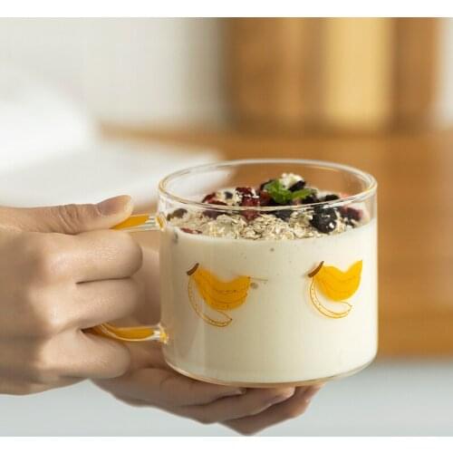 Fruit Pattern Glass Coffee Mugs Transparent Breakfast Milk Oats Cup Office Home Couple Water Kitchen Drinkware Coffeeware