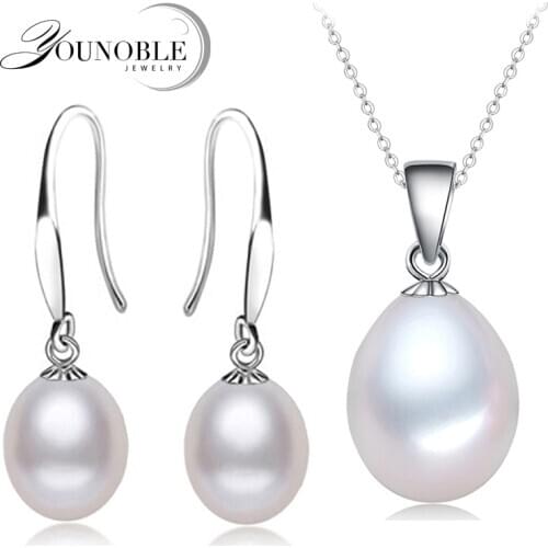 Wedding Real Freshwater Natural Pearl Set For Women,Trendy White Pearl Necklace Earring Set Jewelry Anniversary Gift