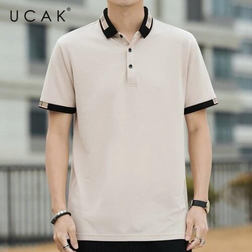 UCAK Brand Classic Turn-down Collar Solid Color Short Sleeve T-Shirts Summer Fashion Streetwear Casual Silk T Shirt Homme U5493