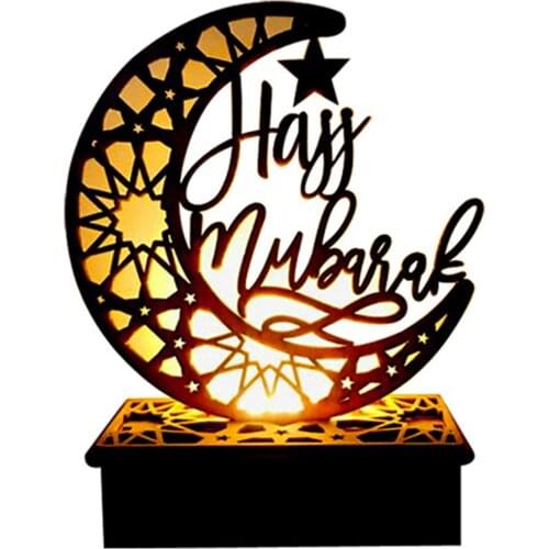 Ramadan Eid Mubarak Decorations for Home Bedroom LED Light Wooden Plaque Hanging Decors Islam Muslim Event Party Supplies