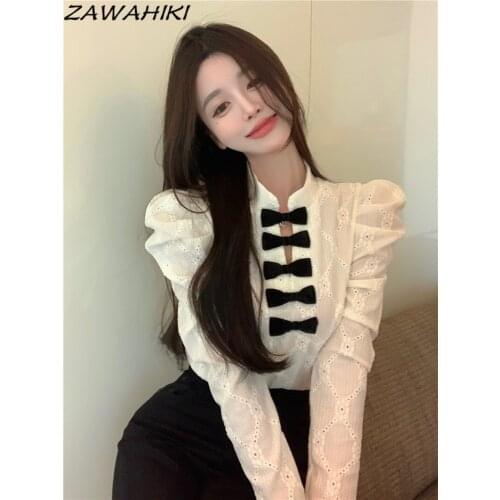 ZAWAHIKI Openwork Blouses