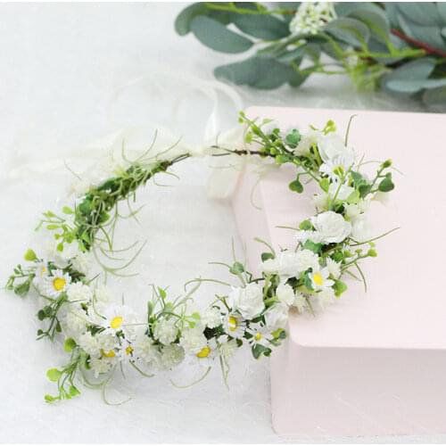 Fresh Daisies Flower Crown Hair Band Floral Hairband for Women Girls Holiday Travel Beach Party Wedding Garland Hair Accessories