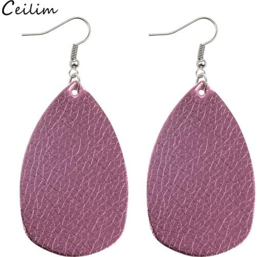 Trendy Big Waterdrop Leaf Leather Earring Women High Quality Handmade Red Purple Dangle Earrings Statement Jewelry Female Gifts