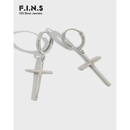 F.I.N.S 925 Sterling Silver Earrings Cross Pendant Long Earring Hanging Cross Drop Earrings For Women Minimalist Fine Jewelry