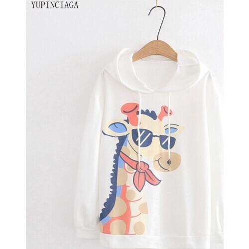 Japan Preppy Style Cartoon Print Loose Hooded Long Sleeve Women Hoodies 2020 New Pullovers Femme Harajuku Hoodies Sweatshirt