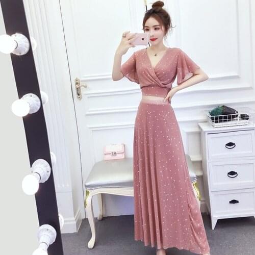 2 Piece Set 2020 Women Fashion Summer Suit Short Sleeve Shirt Corp Top And A Line Skirt Two Piece Set Vestidos AA5402