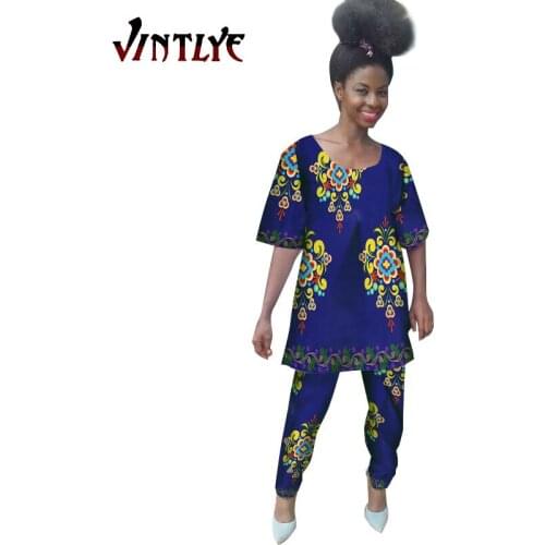 African Print Women Suit 2 Pcs Set Pant and Top Kente Style Traditional Dashiki Ankara Fashion Lady Blouse and Trousers WY638
