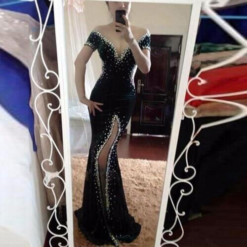 Vestido Longo de Festa Avondjurk Black Mermaid Evening Dresses Long 2019 High Quality Gowns Crystals Sey Prom Dress Backless