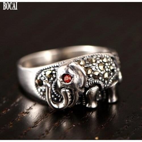 2020 new real s925 sterling silver ring for women Vintage Thai Silver Elephant with Marcsay Stone Womens Rings Available