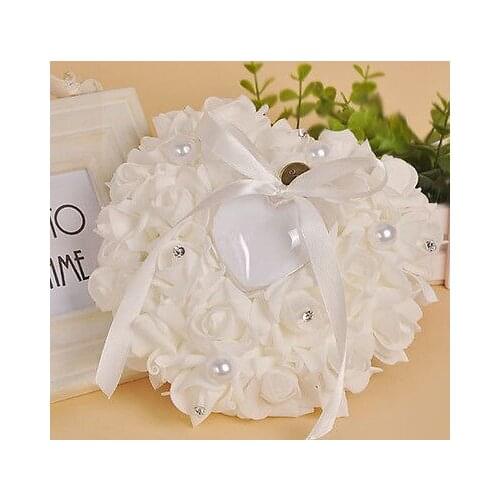 1Pcs Heart-shape Rose Flowers Valentines Day Gift Ring Box Romantic Wedding Jewelry Case Ring Bearer Pillow Cushion Holder