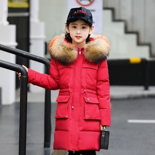 2020 Childrens down jacket girl medium long childrens wear heavy coat large childrens new large fur collar heavy winter wear