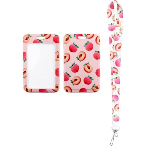 24pcs/lot MD661 DMLSKY Cartoon Peach Card Holder ID Holder Man Woman Bus Card Holder Staff Card With Lanyard
