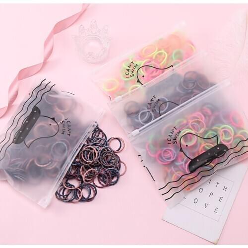 50pcs/Set Bag Packing Girls Cute Colorful Basic Elastic Hair Bands Ponytail Holder Rubber Band Headband Fashion Hair Accessories