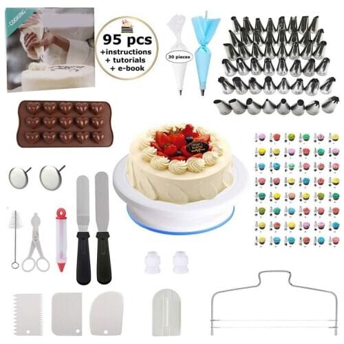 Meibum 95Pcs Stainless Icing Piping Tips Cake Decorating Tip Set Pastry Nozzles Converter Confectionery Cream Bag Baking Tools