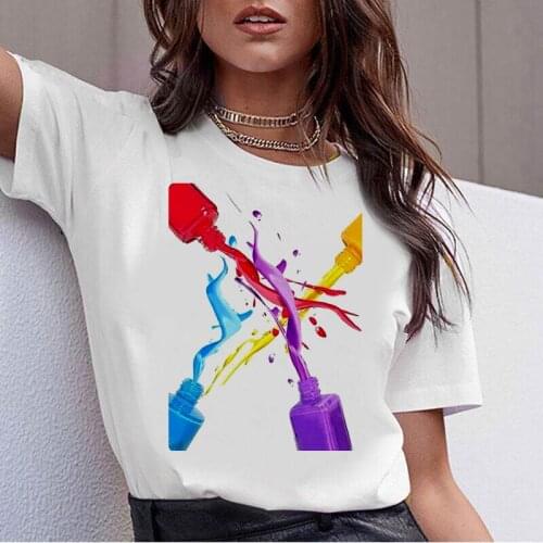 The Great Wave of Aesthetic T-Shirt Woman 90s Fashion Graphic Tee Cute T Shirts And Color Nail Polish Printed Summer Tops Female