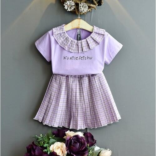 Childrens suit skirt summer childrens college style baby girl T-shirt childrens short skirt two-piece school girl outfit
