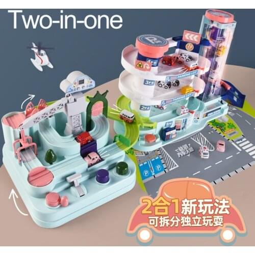 Two In One Childrens Plastic Car Building Parking Lot Toy Electric Track Break Through Big Adventure Dinosaur Park Project Team