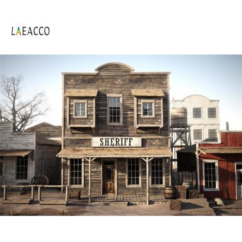 Laeacco Saloon Old Wooden House West Cowboy USA Street Baby Portrait Photo Backgrounds Photography Backdrops For Photo Studio