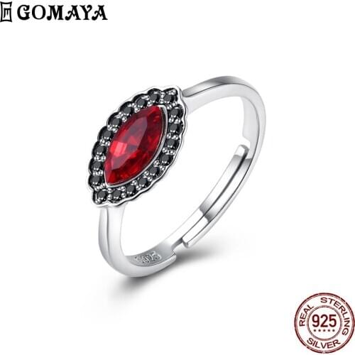 GOMAYA 925 Sterling Silver Adjustable Creative Ring Noble Red Austria Crystal Fine Jewelry Unique Engagement Gift For Girlfriend