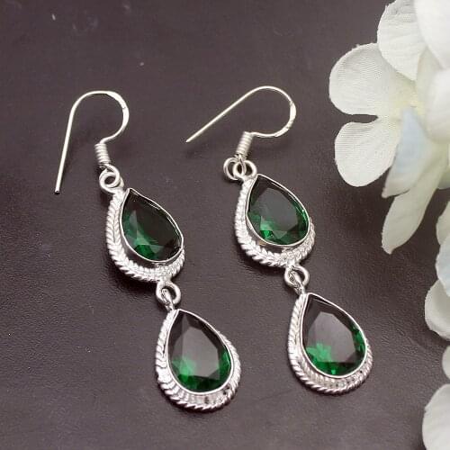 Hermosa Gallant Design Teardrop GreenTopaz For Women Drop Dangle Earrings 2 1/4 inch A698