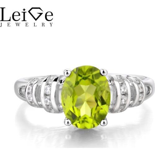Leige Jewelry Natural Peridot Ring Proposal Ring August Birthstone Oval Cut Green Gemstone Real 925 Sterling Silver Ring Gifts