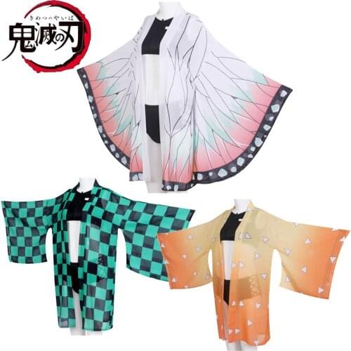 Demon Slayer Cosplay Halloween Party Kimetsu No Yaiba Kamado Tanjirou Kimono Cardigan Two Piece V Neck Bathing Suit Swimsuit