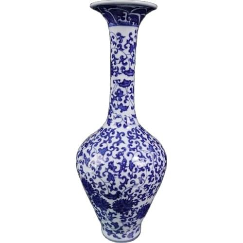 Chinese Old Porcelain Blue and White Vase With Branch Flower Pattern High Vase