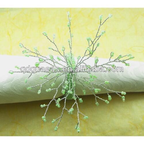 Napkin rings glass beades flower,crystal wholesale napkin holder in light green