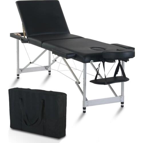 Beauty Massage Table Bed 3 Sections Folding Aluminum Foot 186x60x59CM Height Adjustable Versatile Portable Black[US-Stock]