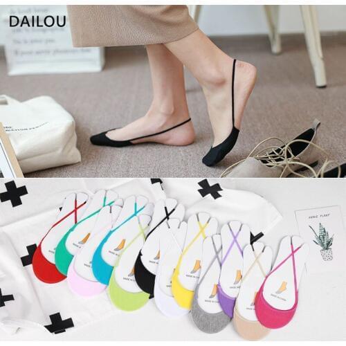 Summer thin half palm socks women shallow mouth sandals high heels boat socks cotton breathable solid color invisible socks gift