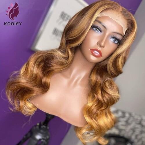 Honey Blonde Lace Front Wig Human Hair 13x4 Highlight Body Wave Lace Front Wig Pre Plucked Malaysian Remy Ombre Wigs For Women
