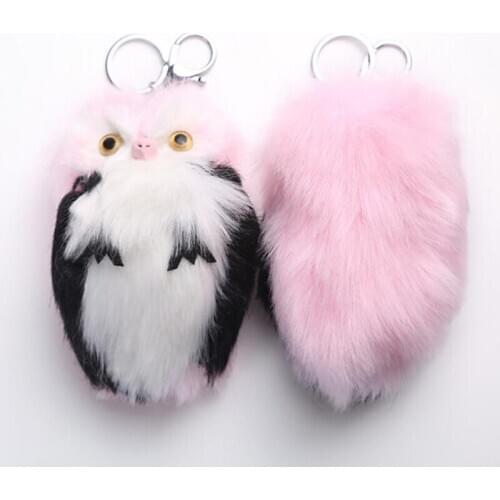 20cm Cute Fluffy Owl Keychain & Pendant Women Girls Key Ring Holder Faux Bunny Rabbit Fur Pompoms Key Chains For Handbag