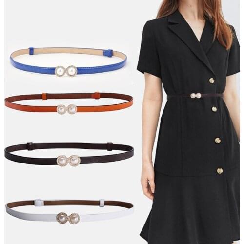 Fashion Simple Belts Women Skinny Pearl Buckle Belt Pin Buckle Adjustable Thin Belt Dress Apparel Accessories