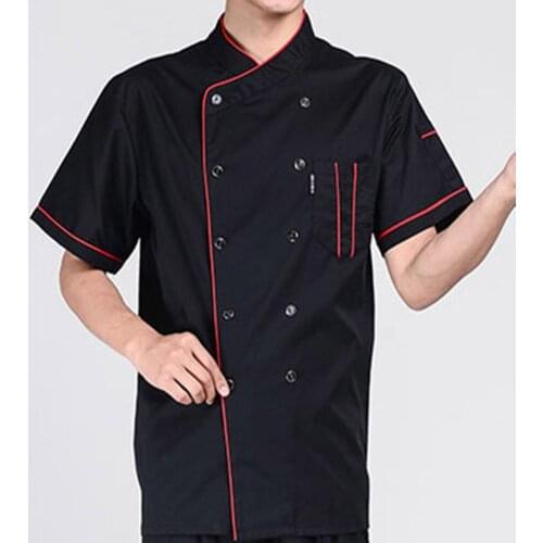Men Chef Uniform Hotel Kitchen Work Clothes Loose Short Sleeve Stand Collar Double-breasted T-shirt Chef Waiter Uniform