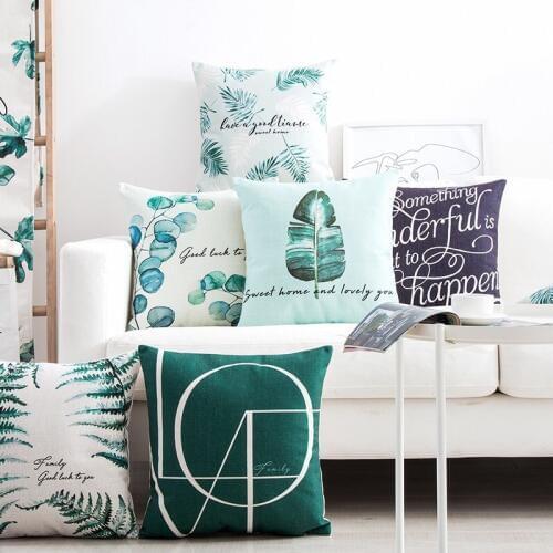 Nordic Style Green Leaves Printed Cushion Cover Geometric Home Decorative Pillow Case Cojines Decorativos Para Sofa Pillow Cover