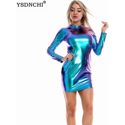 YSDNCHI Bodycon Party Dress O Neck Women Dress Stretwear Short Sexy Dresses Long Sleeve Vestidos Female Plus Size Club Dress