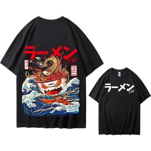 Japanese Harajuku T-Shirt Men 2021 Summer Hip Hop T Shirts Noodle Ship Cartoon Streetwear Tshirts Short Sleeve Casual Top Cotton