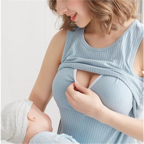 Nursing Maternity Clothes Breastfeeding Sleeveless Vest For Pregnancy Women Clothing With Detachable Chest Pad Free Bra B0104