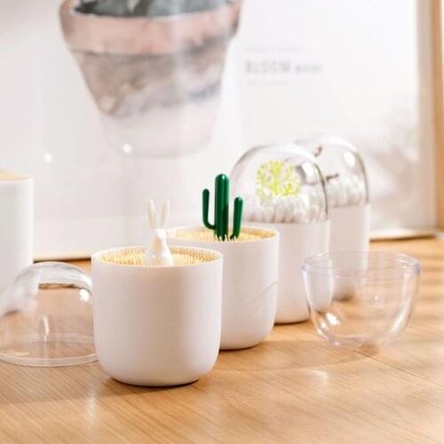 Plastic Dustproof Toothpick Box Green Tree/Cactus/Christmas Tree/Elk Cotton Swab Makeup Organizer Toothpick Holder Home Decor