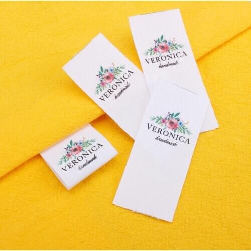 Custom Clothing Labels, Customized with Your Name, Organic Cotton Logo or Text Label, flowers (MD0032)