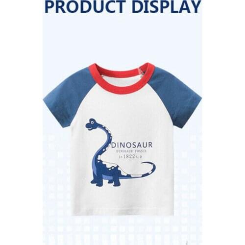 Casual 2020 Boys Summer Top Short Sleeve Cartoon Cute Letter and Dinosaur Pattern Print Patchwork Top Outfit