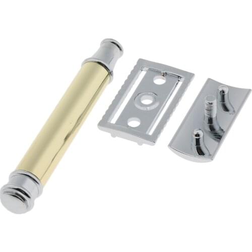Professional Mens Long Handle Metal Double Edge Saftey Razor Shaver Gold