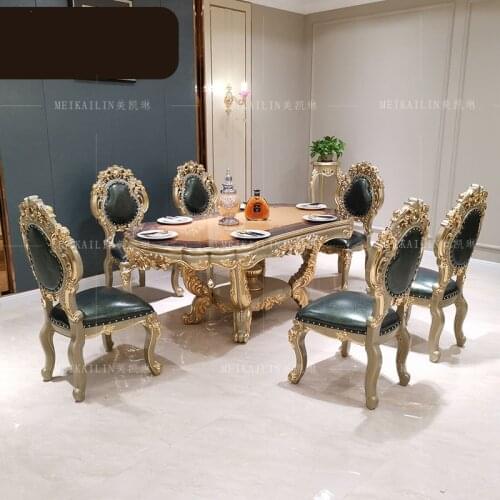 European-style luxury wood carved long dining table, restaurant high-end 1.8-meter dining table