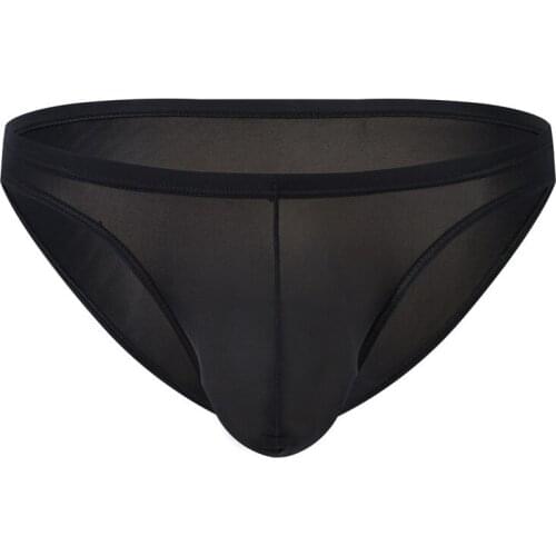 Sexy Men Underwear Briefs Shorts Transparent Ice Silk Panties Solid Low-rise U Convex Pouch Underpants Cueca calzoncillo M-XXL