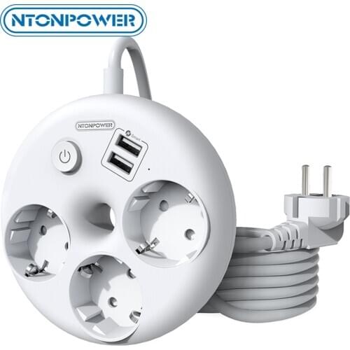 NTONPOWER USB Power Strip with 3 Meters Extension Cord Universal Electrical Socket EU Plug for Travel 3 AC Ports Network Filter